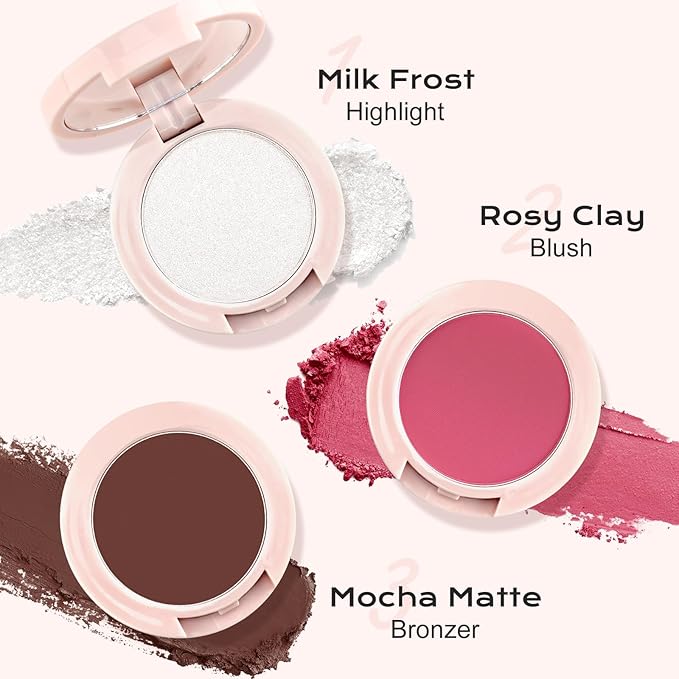 Color Nymph Ultra-Creamy Blush Highlighter Bronzer Stackable Makeup Palette | 3-IN-1 Multiuse Matte & Long-Lasting Cream Powder, Makeup Stacks for Travel | Vegan & Cruelty-Free - Sunset Kiss