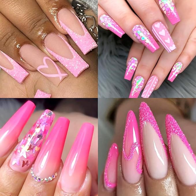 Pink Nail Glitter Powder, 12pcs Nail Art Sequins Dust Set, Holographic Paillette Sparkle Flakes for Acrylic Tips Manicure Decorations