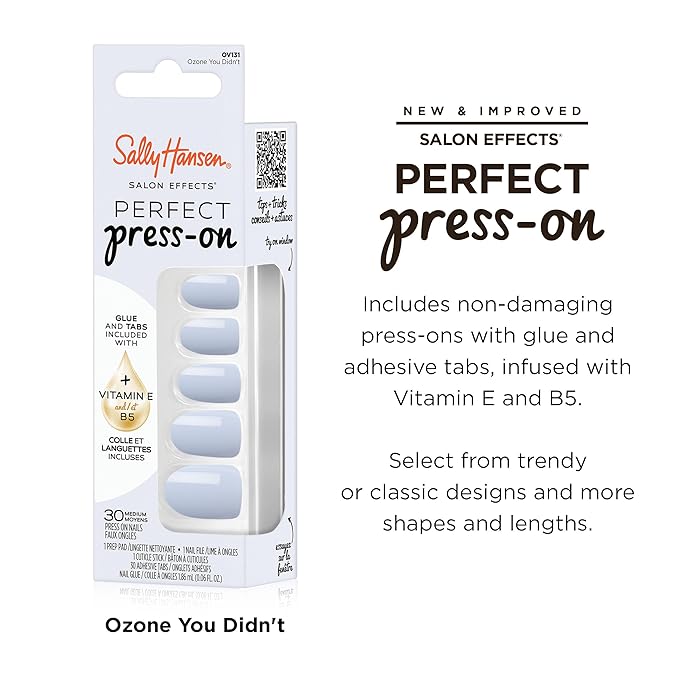 Sally Hansen Salon Effects Perfect Press-On Nails | Oval Shape | Easy to Apply, Non-Damaging | 30 Nails, Nail Glue, Adhesive Tabs, File | Ozone You Didn't