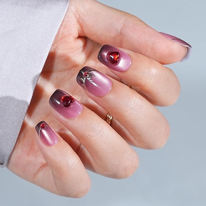 Halloween Press On Nails Short - Moonfang Glow, French Tip Press On Nails, Acrylic Square Halloween Nails Press On with Nail Glue, Fit Perfectly Stick On Nails in 16 Sizes - 32 PCS Soft Gel Kit