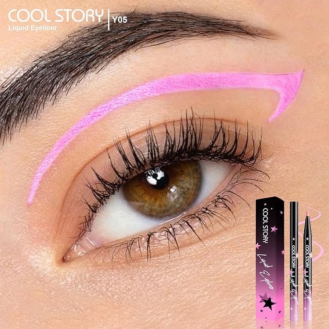 COOL STORY Liquid Eyeliner Waterproof Smudge Proof Eye Liner, 24H Long-Lasting, 0.6ml/0.02 fl.oz (Pink)