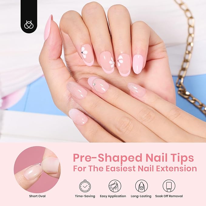 Beetles Gel Nail Tips 288Pcs Pre-Shaped Short Oval Fake Nails Gelly Tips Clear Press on Nail Tips Full Cover False Nails Gifts for Girls Women Gelly Tips Home DIY Nail Salon