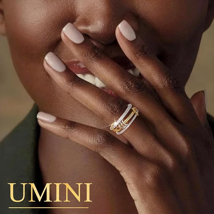 18K Gold plated Stackable Rings For Women Silver And Gold Stackable Ring Set Cubic Zircon Mixed Metal Rings For Engagement Wedding Birthday Valentine's Day Mother's Day Gift