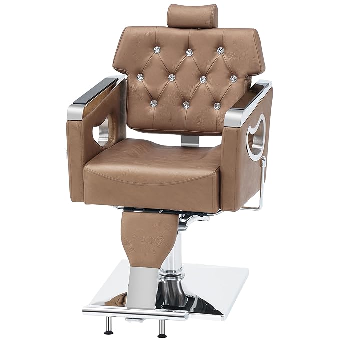 BarberPub Barber Chair Reclining Salon Chair for Hair Stylist, Antique Hair Spa Salon Styling Beauty Equipment 8132 (Gold)