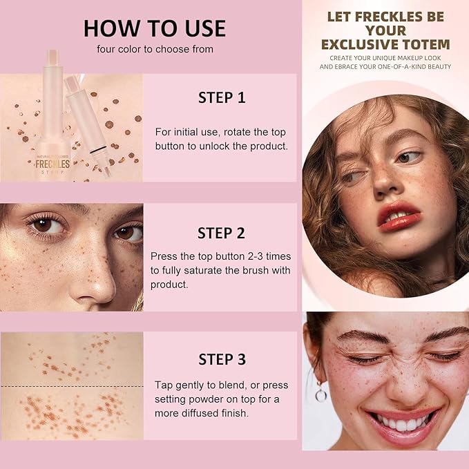 Freckle Stamp with 5 Point Precision Stamp Head, Natural Looking Faux Freckle Stamp Waterproof Fake Freckle Stamp Pen, High Pigment Long-Lasting Lifelike Sunkissed Pencil Tool Makeup (03# Deep)