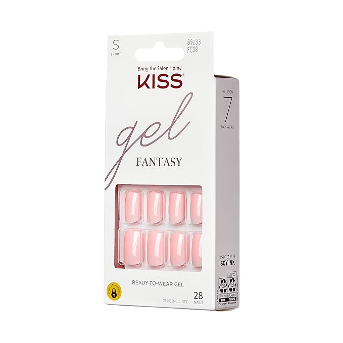 KISS Gel Fantasy Ready-To-Wear Fake Nails, Short, Square - After Last Night, Smudge Proof, Waterproof, No Dry Time, Durable, Flexible, DIY Manicure, Salon Quality, Long Lasting | 28 Count