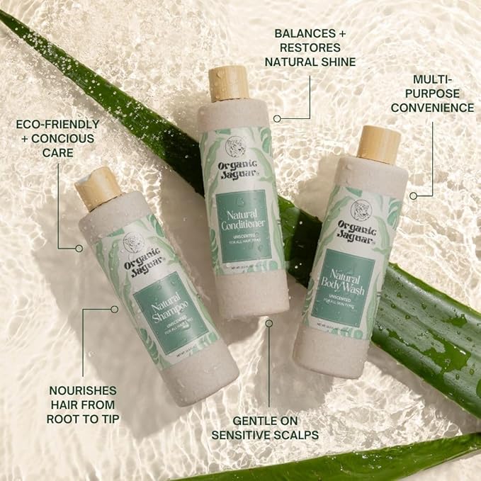 Organic Jaguar Natural Body Wash with Aloe Vera Gel and Shea Butter, Bath and Shower Soap Cleanser for Body Care, Leaves Skin Soft & Hydrated, Unscented, Sulfate and Paraben Free, 13.5 fl oz