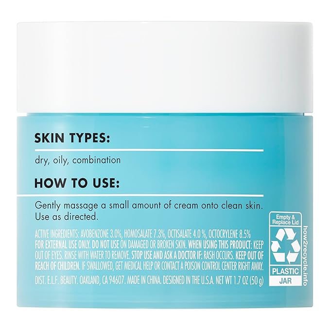 e.l.f. Holy Hydration! Face Cream, Broad Spectrum SPF 30 Sunscreen, Moisturizes & Softens Skin, Quick-Absorbing & Ultra-Hydrating,1.7 Ounce