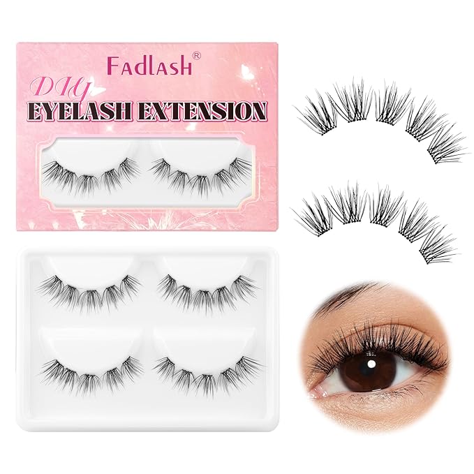 FADLASH Lash Clusters 2 Pairs Clusters DIY Eyelash Extensions False Eyelashes with Natural Wispy and Fluffy Effect Reusable Eyelash Clusters Self Application at Home(TC01-TP02)