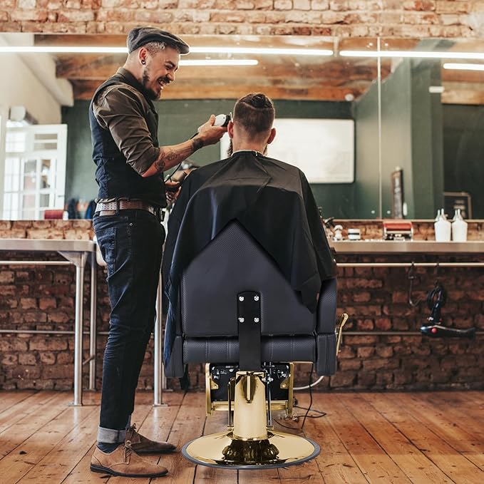 FHFO Barber Salon Hair Chairs for Barbershop, Hydraulic Barber Chair 360° Swivel Reclining, Adjustable PU Leather Beauty Salon Chair for Barbershop Spa Black/Gold