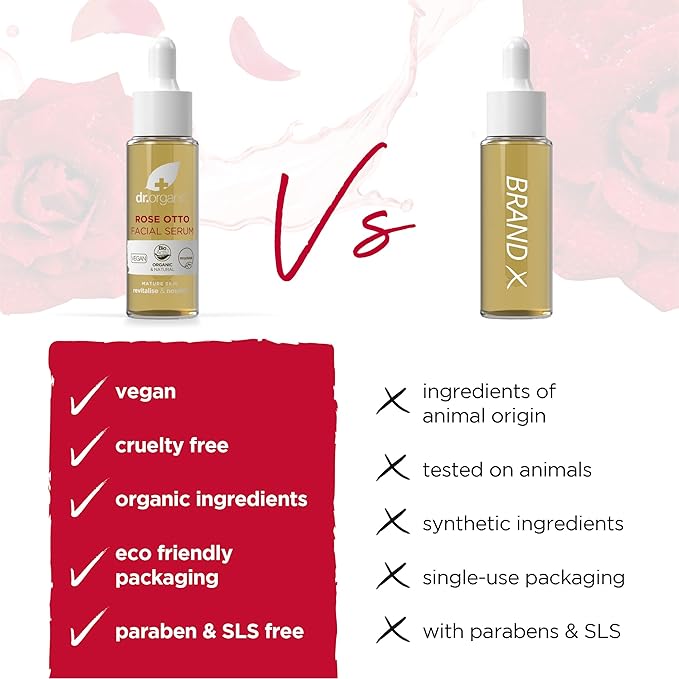 Dr. Organic Rose Otto Facial Serum | Nourishes and Smoothes Skin, Promotes Healthy Aging, Natural, Certified Organic, Paraben & SLS-Free, 30 mL / 1 fl oz