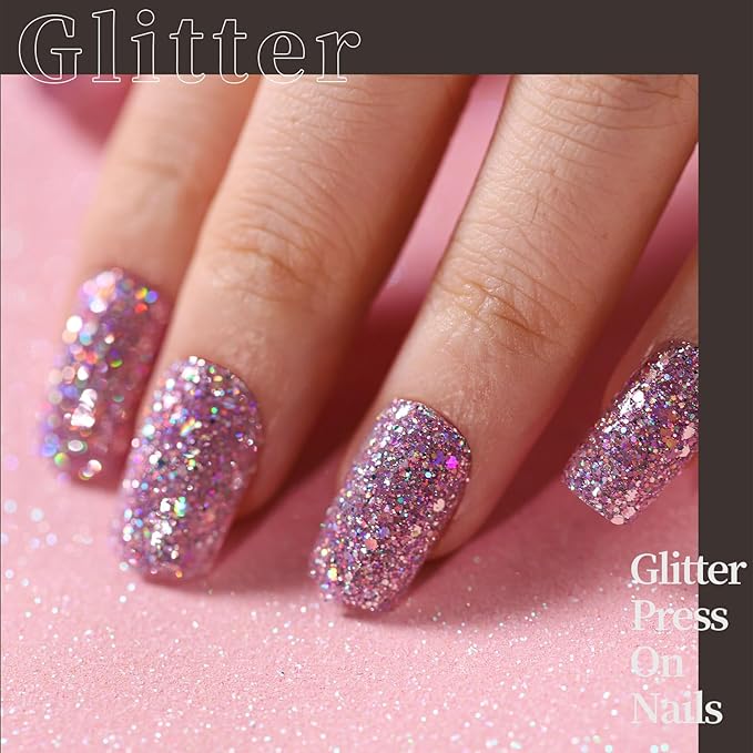 FANDAMEI 24 Colors 576 PCS Press On Nails, Coffin False Nails Medium Square, Full Cover Fake Nails, Pearl Gloss French Tips, Glitter, Glossy, Matte for Nail Art DIY