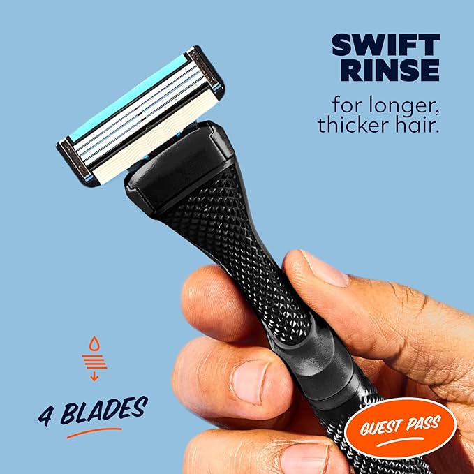 Dollar Shave Club | The Guest Pass Shave Set | 2 Swift Rinse Refill Cartridges, 1 Handle (Black), 1 Razor Cover