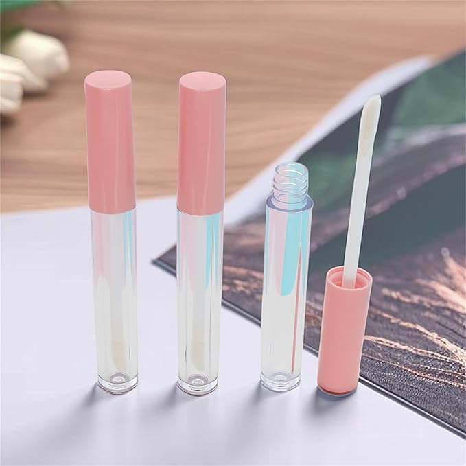 10cm Empty Lip Gloss Tubes With Wand Lipgloss Tubes Cute With Pink Lids Lip Balm Bulk Refillable Cosmetic Containers Diy Lip Gloss Making Kit（20pcs）