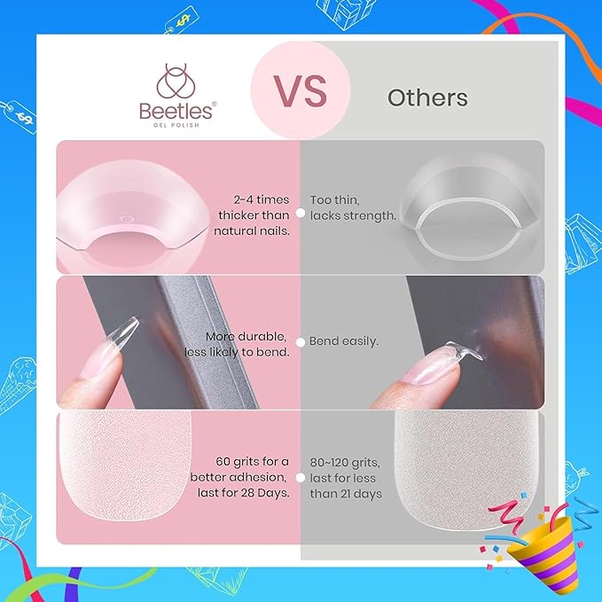 Beetles Gel Nail Tips Medium Coffin Etch X, 12 Sizes 288Pcs Pre Shaped Half Matte Full Cover Press On False Nails for Pastel Acrylic Fake Nail Extensions Kit Salon Manicure Gift for Women