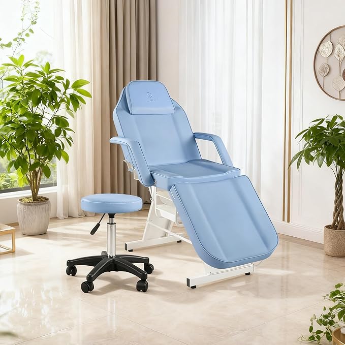 Facial Chair Massage Table 73in 3-Section Multipurpose Massage Bed Professional Tattoo Table Salon Spa Equipment for Facial Spa Beauty Spa Salon Equipment-Light Blue
