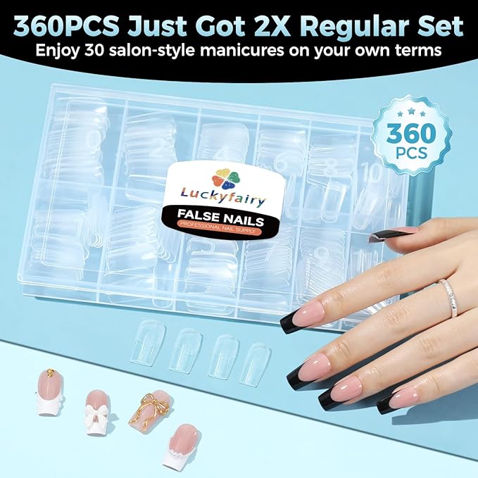 Medium Square Nail Tips, 360pcs Soft Gel Pre-Shaped Acrylic Fake Nails, Half Matte Full Cover Clear Gelly Press on Flase Nail Tips for Extension Nail Manicure Home DIY 12 Sizes Gelly Tips