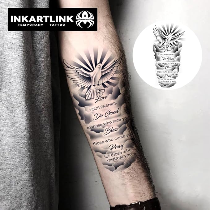 INKARTLINK Semi Permanent Tattoo, Temporary Tattoo, party tattoo, beautiful and realistic design, fun tattoo experience, cruelty-free, non-reflective, waterproof (Peace Dove)