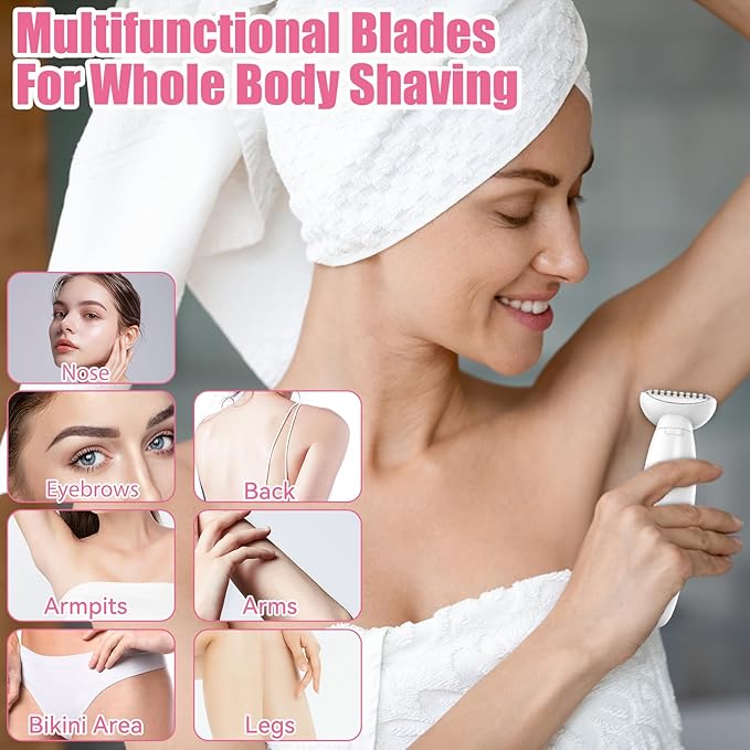 5 in 1 Bikini Trimmer for Women, Electric Razors for Women Shaver Cordless Body Pubic Hair Trimmer Waterproof Facial Hair Removal Electric Shaver, USB Charge Dock