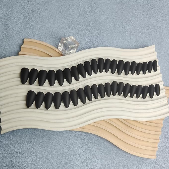 48Pcs Matte Black Press on Nails Almond Fake Nails Glue on Nails Medium Length Almond Shaped Nails Press ons, Stiletto False Nails for Women, Medium Almond Nails, Thick Natural Acrylic Gel Nails