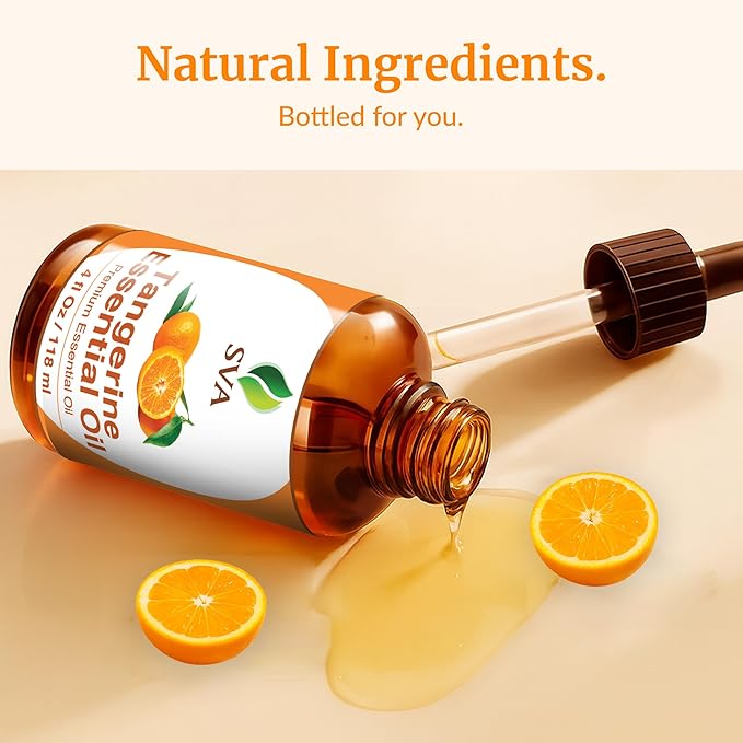 SVA Tangerine Essential Oil – 4 Fl Oz – 100% Natural Tangerine Oil - for Diffuser, Hair Care, Face, Skin Care, Aromatherapy, Scalp and Body Massage, Soap and Candle Making – with Dropper