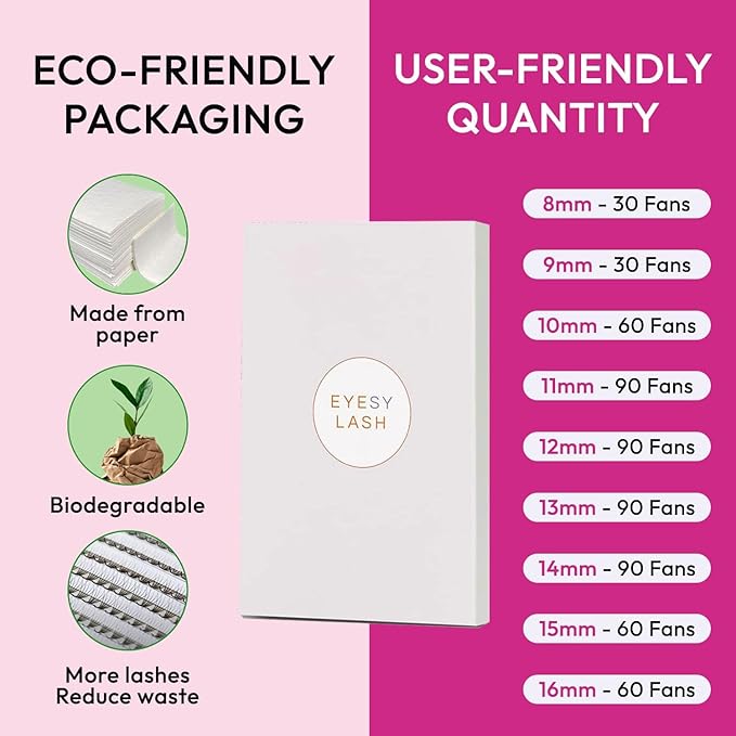 Eyesy Lash 600 Easy Promade Fans - 5D 0.07 Curl C Mixed Lengths 8-16mm - Ultra Speed 20 Lines Eyelash Trays Volume Premade Lash Fans Handmade Pre Made Eyelash Extensions Fluffy Soft Pointy Base