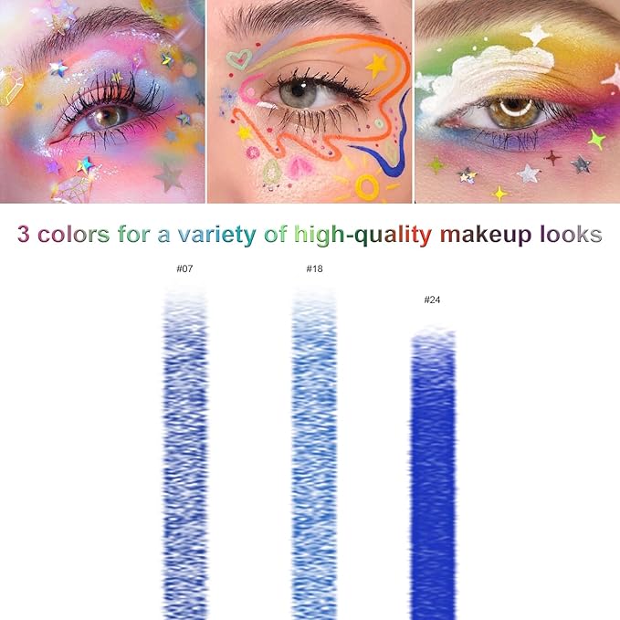 3 Colorful Eyeliner Pen Set, Eye Shadow Pencil, Pearl Eyeliner Kit Metallic Glitter Eye liner Pencil for Women Eye&Lip Liner Professional Eye Makeup Set Colorful Eye Color (3PCS D)