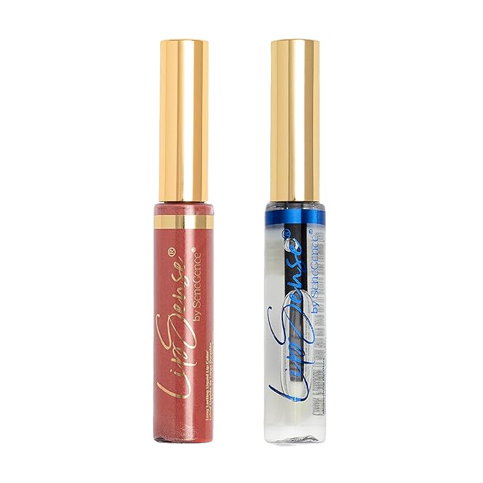 SeneGence LipSense Caramel Latte Liquid Lipstick and Glossy Clear Lip Gloss Duo – 18HR Wear, Hydrating, Waterproof, Transfer-Proof