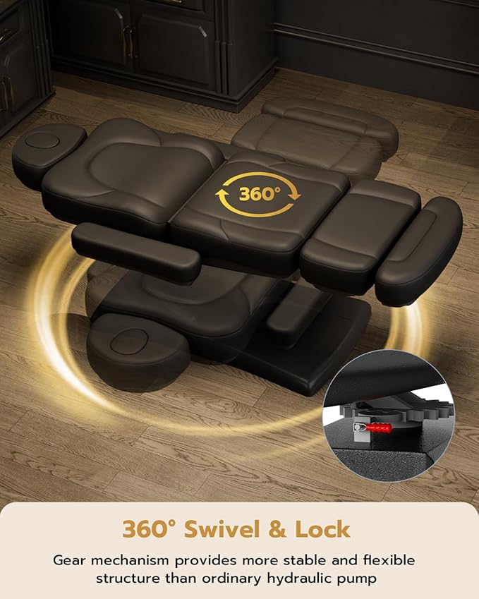 Paddie 360° Swivel Fully Electric Tattoo Chair 4 Motor with 20° Backward Tilt, Motorized Height & Angle Adjustable Massage Table Professional 660lbs, Headrest & Footrest Length Adjustable