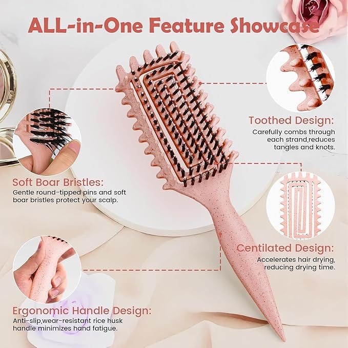Curl Defining Brush, Curly Hair Brush Defining with Side Gear for Combing, Shaping, and Styling Curly Hair, Lightweight Candy Brush Suitable for All Wet or Dry Hair Types for Women and Men (Beige)
