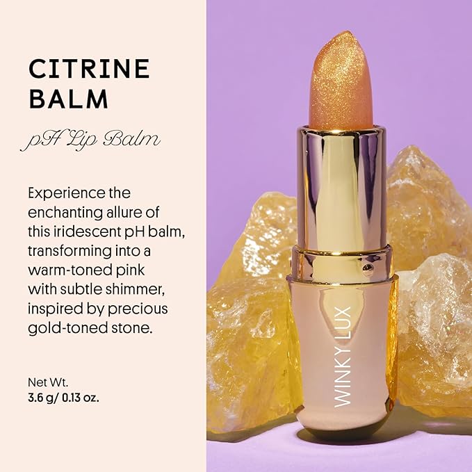 Winky Lux Citrine Balm, pH Lip Balm, Color Changing Lipstick and Tinted Lip Balm, Vegan & Cruelty Free Lip Balm, Hydrate & Plump, Sheer Pink Lipstick, Citrine