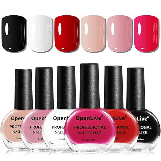 Nail Polish Set 6 Colors Multi colour Quick Drying Nail Polish, Black White Red Pink Collection Gifts for Women