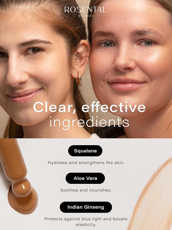 Organics BB Serum with Squalane & Ginseng – Hydrating Tinted Serum for Face, Anti-Aging Lightweight Skin Tint Moisturizer, Natural Makeup with Glow, Light Coverage Foundation, Medium