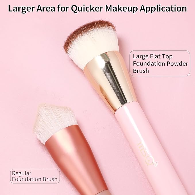 MSQ Foundation Brush for Liquid Makeup, Flat Top Kabuki Foundation Brush Premium Makeup Brushes for Liquid, Cream and Blending Powder Brush (Pink)
