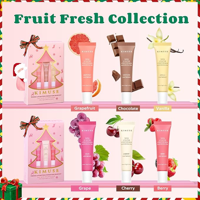 KIMUSE 3 Pack Tinted Lip Butter Hydration Balm, Hydrating Lip Treatment with Hyaluronic Acid & Vitamin E, Tinted Lip Balm for Instant Moisture, Shine & Hydration, Supple Lips, Vegan & Cruelty-Free