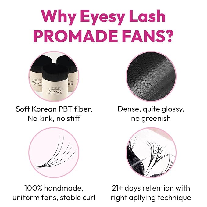 Eyesy Lash 600 Easy Promade Fans - 5D 0.07 Curl CC Mixed Lengths 8-16mm - Ultra Speed 20 Lines Eyelash Trays Volume Premade Lash Fans Handmade Pre Made Eyelash Extensions Fluffy Soft Pointy Base