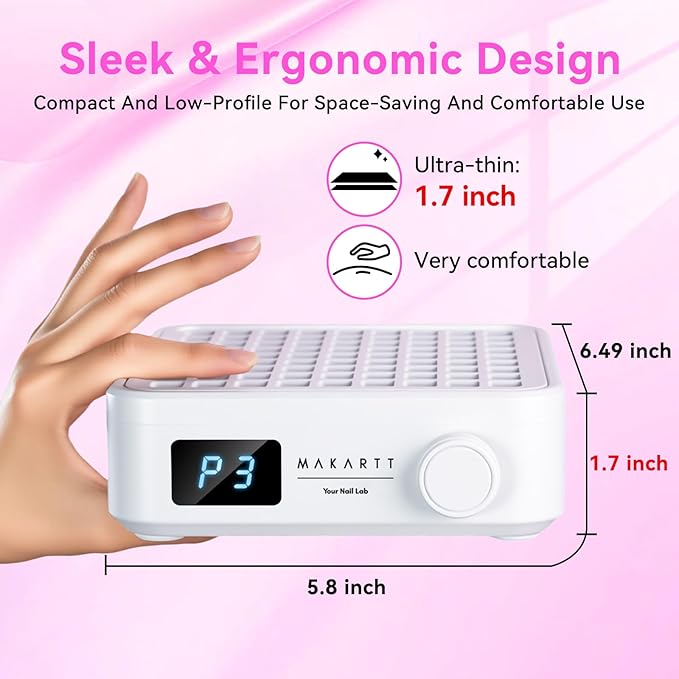 Makartt Professional Nail Dust Collector – Powerful Dust Collector Nail Tech Quite Suction Machine for Acrylic Nails Manicure & Pedicure Salon & Home Use Includes 10pcs Filters & Dust Brush