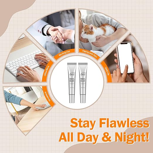 10g*2 Nail Glue With 10g*2 Nail Glue Remover for Press On, Super Strong, Quick Drying, Long Lasting Adhesive for Fake Acrylic Nails & Tips, No UV Light Needed