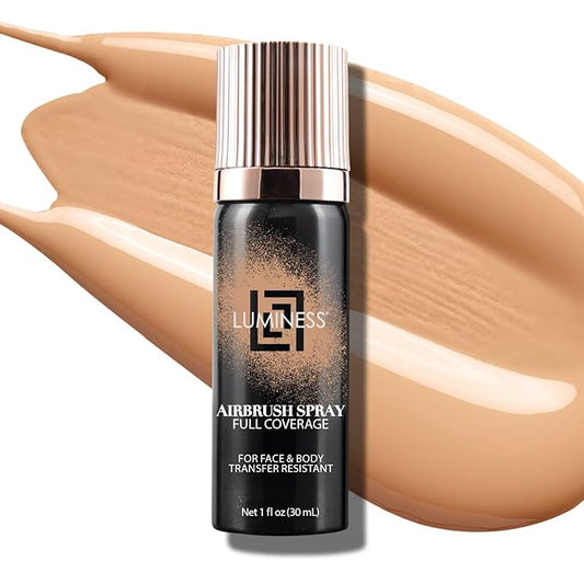 LUMINESS Airbrush Body Coverage - Tattoo Cover Up Makeup - Full Coverage Foundation for Face & Body - Water-Resistant, Long-Wear, Natural Radiant Finish, Medium Warm