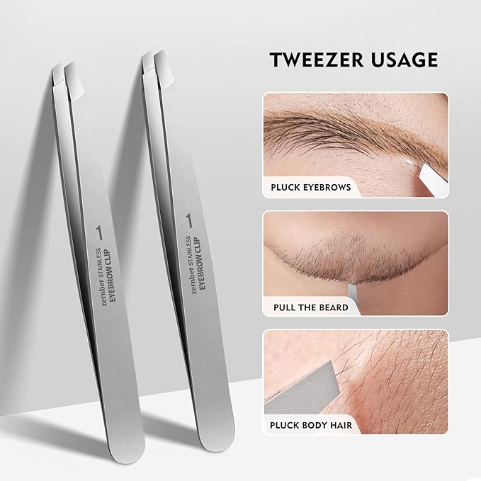 Tweezers Set - Professional Stainless Steel Slant Tweezers, Precision Tweezers Set for Shaping Eyebrows, Great Beauty Tools for Facial Hair, Ingrown Hair, Blackhead Removal(2Pcs Slant Tweezer)