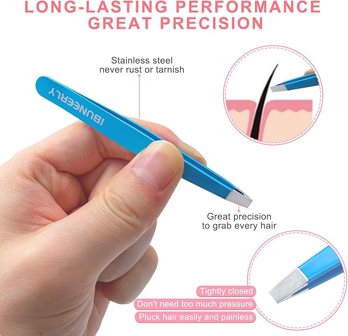 Eyebrows Tweezers Set, 4Pcs Stainless Steel Tweezers for Women with Travel Case, Great Precision for Ingrown Hair, Facial Hair and Splinter Removal