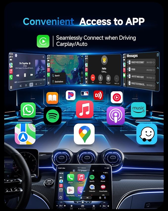 2 in 1 Wireless Carplay Adapter for iPhone Apple & Android Auto Wireless Adapter, [0 Delay & Stable Transmission] 5.8GHz Dual-Core Smart Chip Plug & Play Phone for iOS 10+/Android 11+ 2025 Black