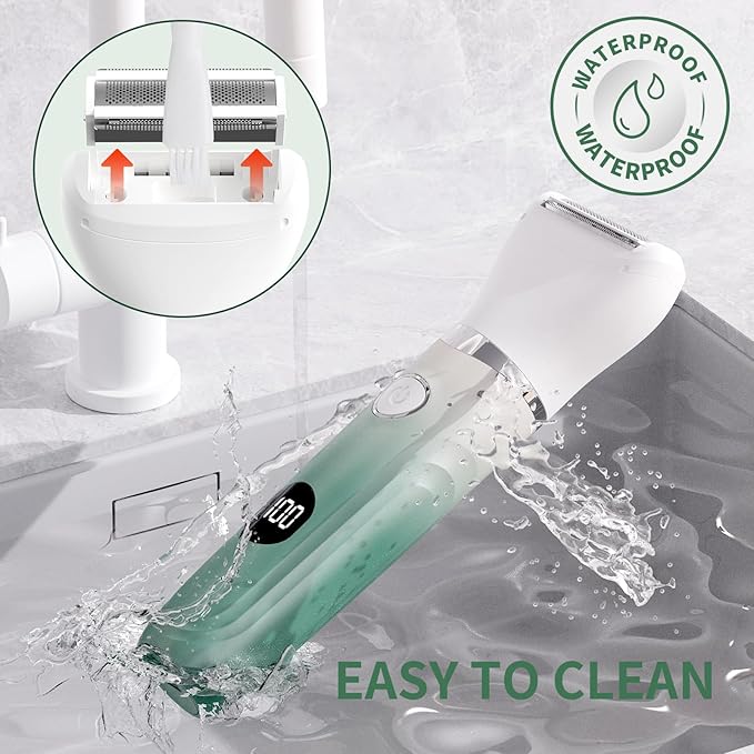 Bikini Trimmer for Women, 3-in-1 Electric Razors for Women, Waterproof Bikini Shaver Replaceable Facial, Body Trimmer for Pubic Hair, Painless Razor for Hair Trimmer Gifts for Her, Mint Green