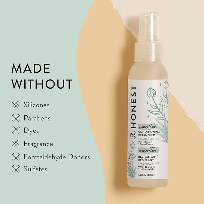 The Honest Company Fragrance Free Conditioning Hair Detangler | Leave-in Conditioner + Fortifying Spray | Tear-free + Hypoallergenic for Sensitive Skin | 4 fl oz