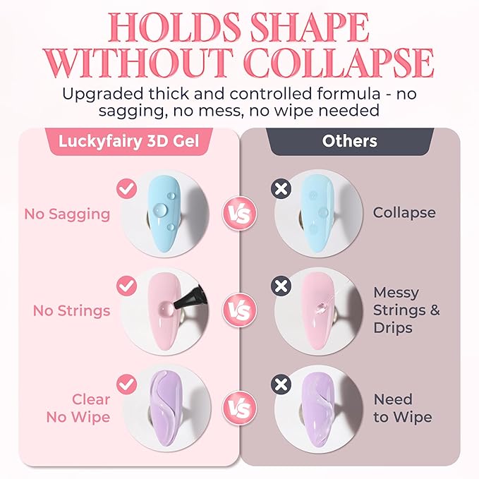 3D Gel Nail Art: 4 in 1 3D Nail Sculpting Gel for Molding, Drawing, Chrome Powder, Rhinestone Charms Glue, No Wipe Clear for DIY Fall Christmas Nail Art at Home, Lamp Curing Needed