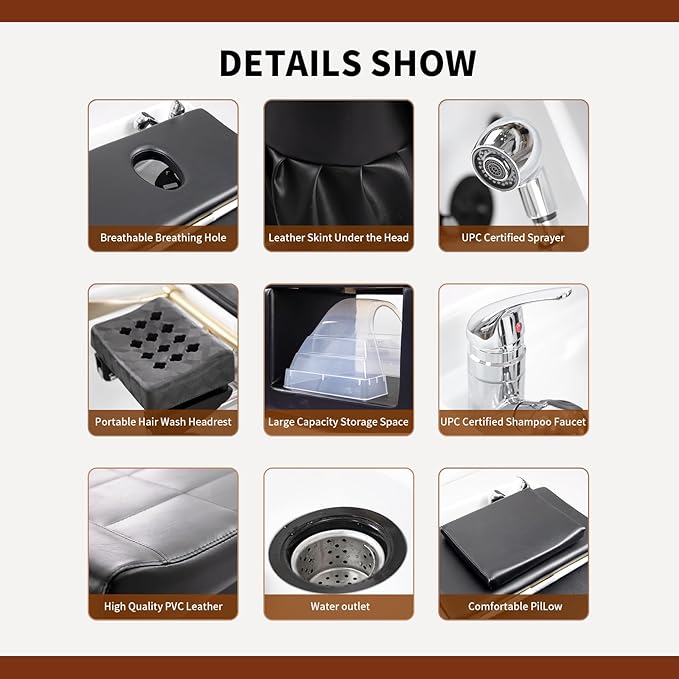 TATARTIST Head Spa Bed Shampoo Bed with Fumigation Head Therapy Massage Table Support Water Circulation Head Spa Equipment for Spa Barber Hair Beauty Salon (Black)