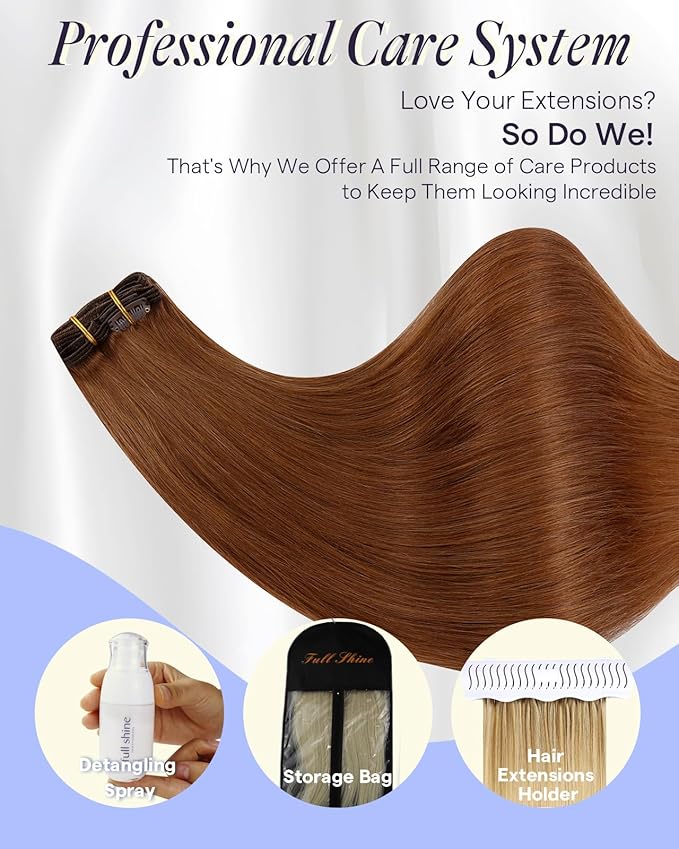 Full Shine Ginger Hair Clip in Extensions Real Human Hair Extensions Clip ins Dark Auburn for Thickness for Pageant 150 G 24 Inch 7 Pcs