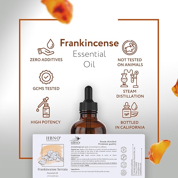 HBNO California Bottled Frankincense Essential Oil (Serrata) 4 fl oz (120ml) - Natural & Premium Grade Frankincense Oil Essential Oil,