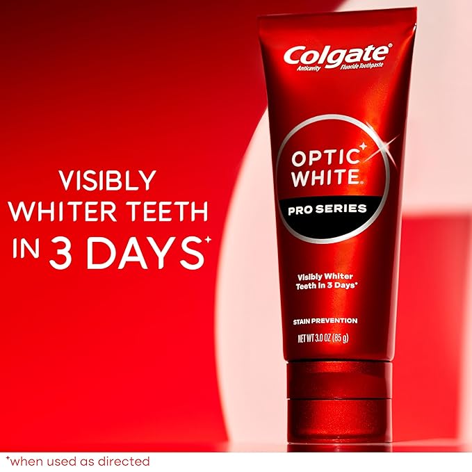 Colgate Optic White Pro Series Whitening Toothpaste with 5% Hydrogen Peroxide, Stain Prevention, 3 oz Tube, 2 Pack