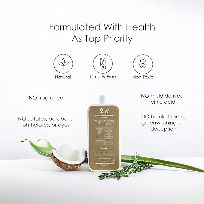 GirlyMan Natural Body Wash - Made with Olive Oil & Aloe Extract, No Artificial Fragrance, PH Balanced, Gentle Formula, Nourishing Ingredients, Family Owned (Unscented)